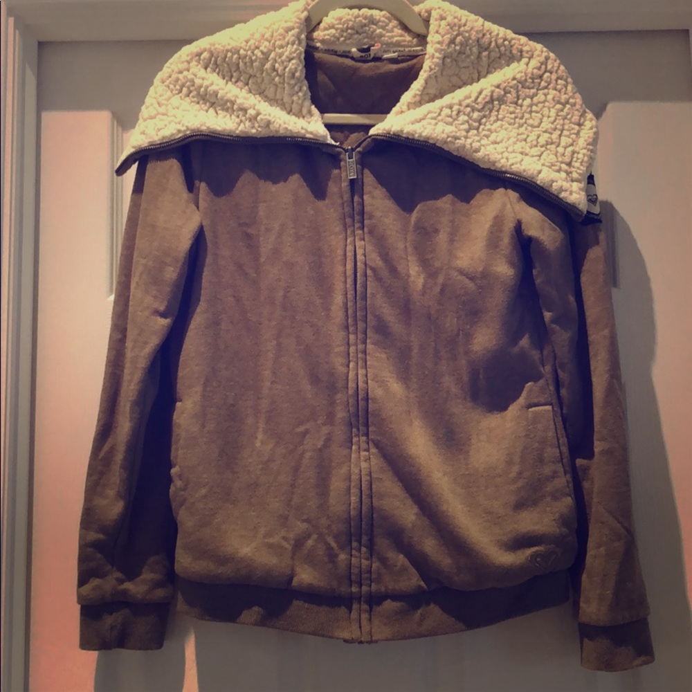 Roxy beige zip up fleece collar sweatshirt medium